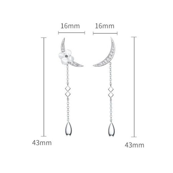 Silver Crescent Earrings Crystal Pearl Flower - Picture 6 of 7